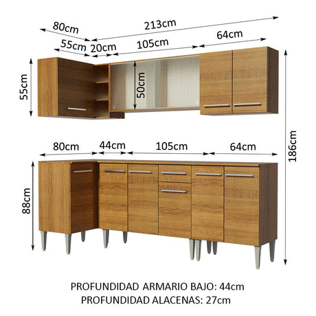 Cocina Integral Esquinera 293cm Marrón Emilly Point Madesa 03