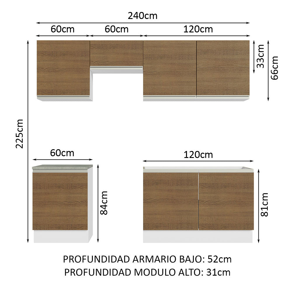 Cocina Integral 240cm Blanco/Marrón Glamy Madesa 09