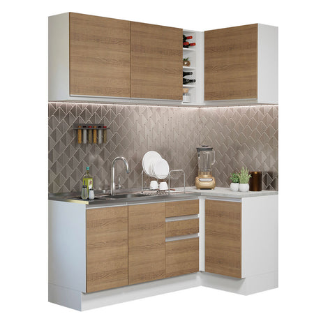 Cocina Integral Esquinera 269cm Blanco/Marrón Glamy Madesa 01