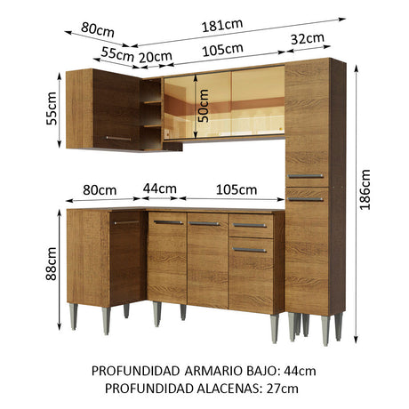 Cocina Integral Esquinera 261cm Marrón Emilly River Madesa 03