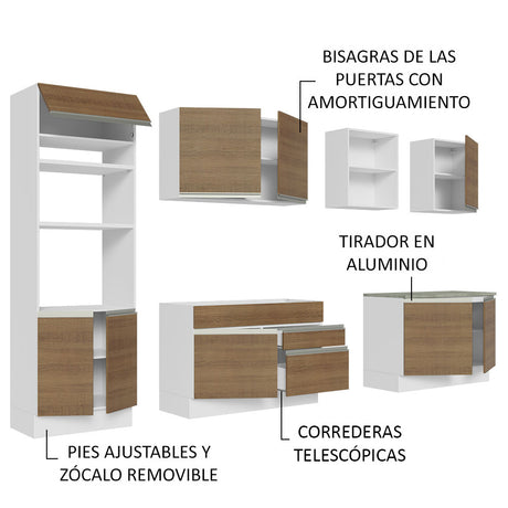 Cocina Integral 310cm Blanco/Marrón Glamy Madesa 02