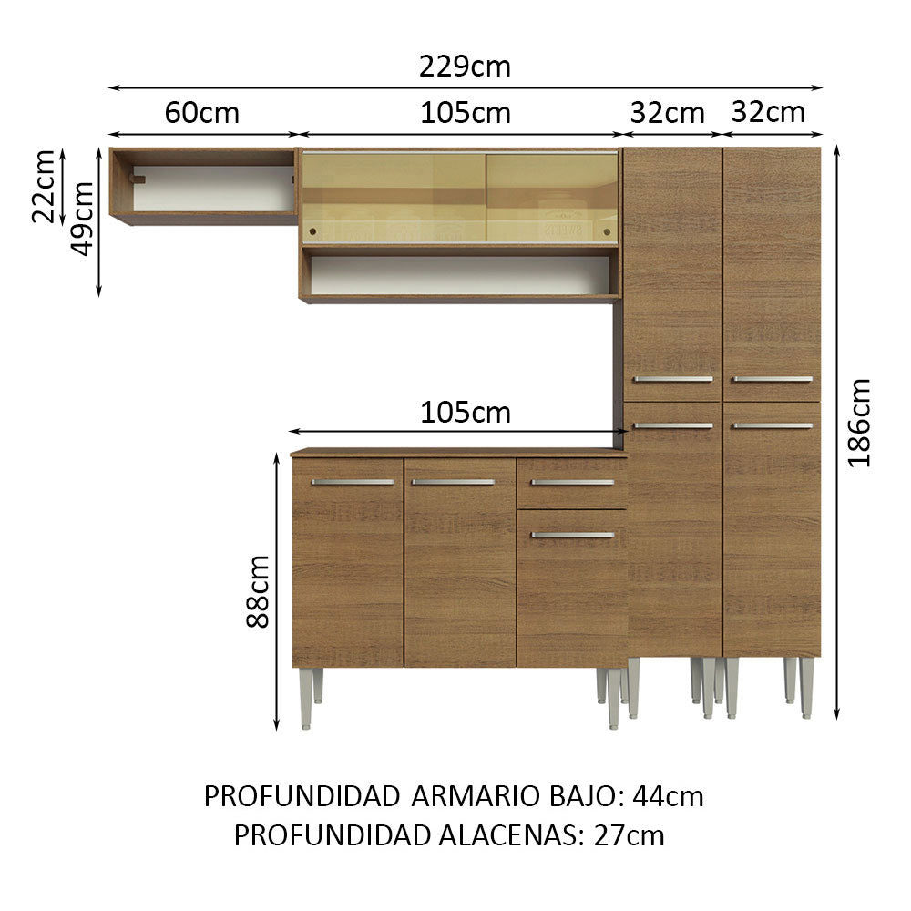 Cocina Integral 229cm Marrón Emilly Madesa 07