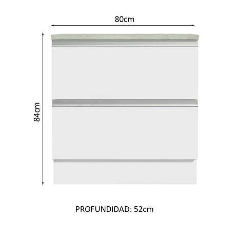 Mueble de Cocina 80 cm 2 Cajones Blanco Glamy Madesa