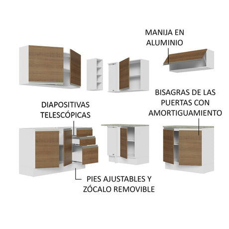 Cocina Integral Esquinera 349cm Blanco/Marrón Glamy Madesa 03