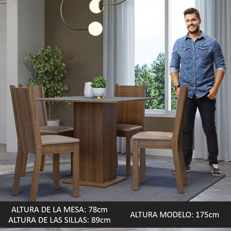 Juego de Comedor Mesa Tablero de Madera 4 Sillas Marrón/Gris/Sintético Beige Samara Madesa