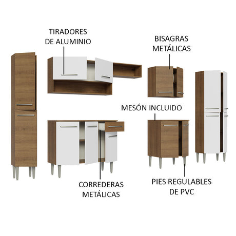 Cocina Integral 325cm Emilly Marrón/Blanco Madesa 02