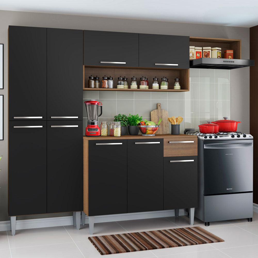 Cocina Compacta 229cm Marrón/Negro Emilly Top