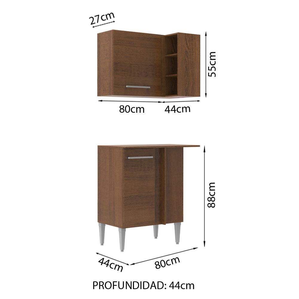 Set Armario 2 Puertas Esquinero Madesa Emilly con Armario, Vinoteca y Mostrador - Marrón
