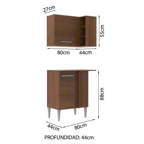 Set Armario 2 Puertas Esquinero Madesa Emilly con Armario, Vinoteca y Mostrador - Marrón