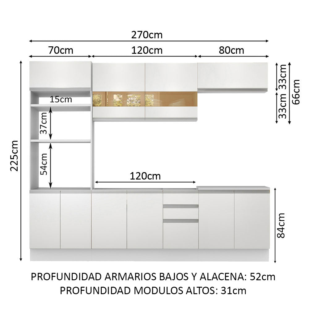 Cocina Integral 270cm Blanco Glamy Madesa 03