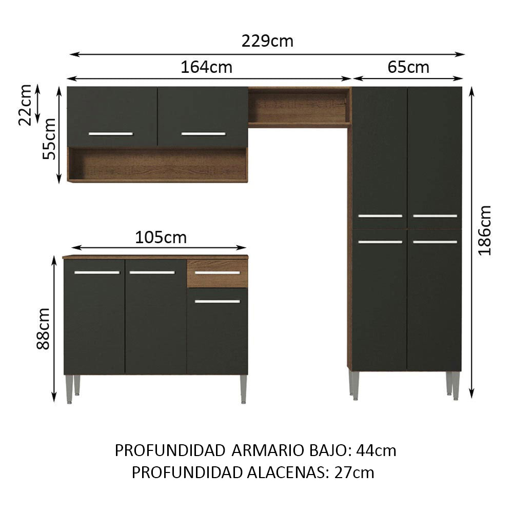 Cocina Integral 229cm Marrón/Negro Emilly Pop 02