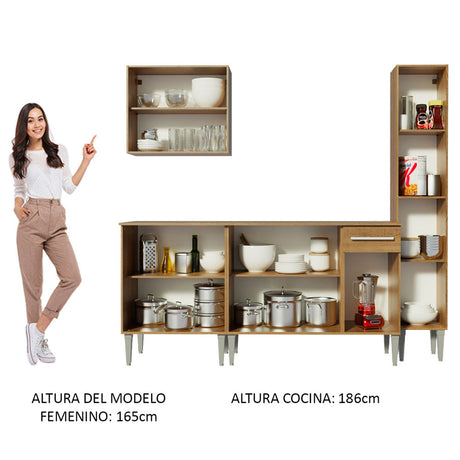 Cocina Compacta 201cm Con Mesón De Acero Marrón Emilly Madesa 01