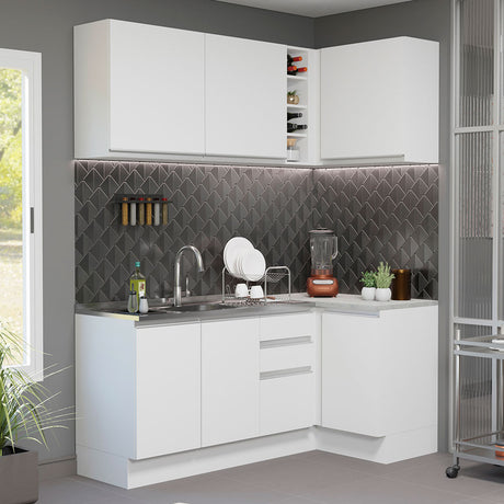 Cocina Integral Esquinera 269cm Blanco Glamy Madesa 01