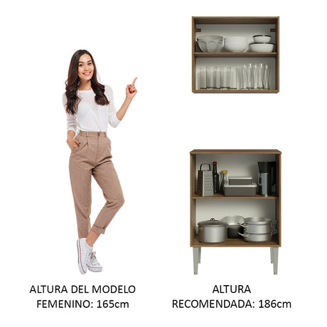 Kit Alacena y Mueble de Cocina 64cm Marrón Emilly Madesa