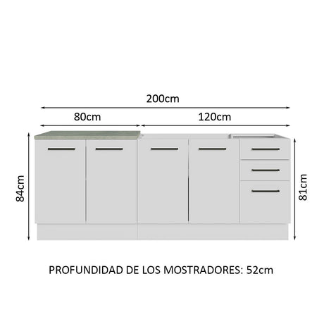 Kit con 2 Muebles de Cocina 3 Cajones y 4 Puertas (Sin Tablero Ni Fregadero) Blanco Agata Madesa 01