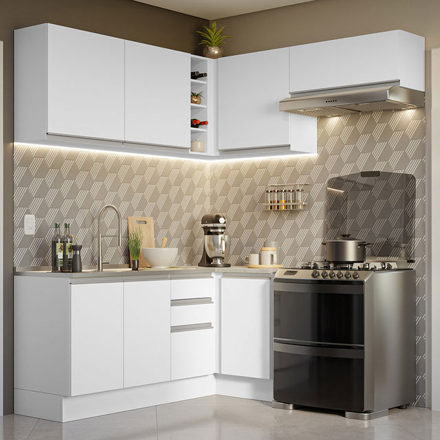 Cocina Integral Esquinera 349cm Blanco Glamy Madesa 07