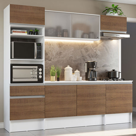 Mueble de Cocina Integral 240cm Blanco/Marrón Topazio Madesa