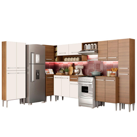 Cocina Integral Esquinera 513cm Marrón/Blanco Emilly Live Madesa 01