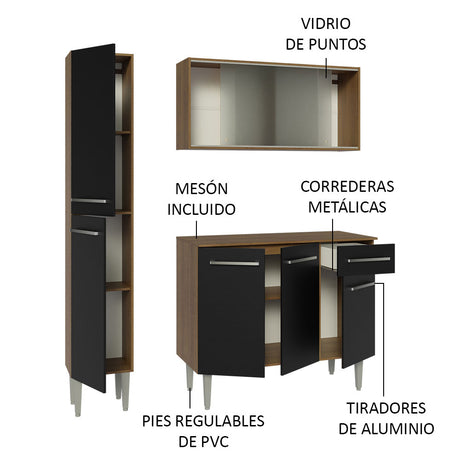 Cocina Compacta 137cm Sin Mesón De Acero Marrón/Negro Emilly Madesa 05