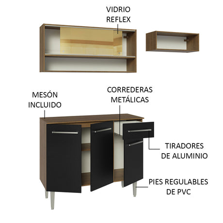 Cocina Compacta 165cm Sin Mesón De Acero Marrón/Negro Emilly Madesa 02