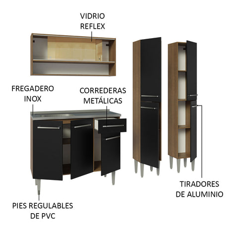 Cocina Compacta 169cm Con Mesón De Acero Marrón/Negro Emilly Madesa 14