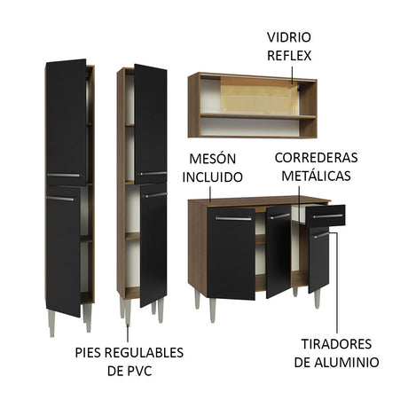 Cocina Compacta 169cm Sin Mesón De Acero Marrón/Negro Emilly Madesa 13