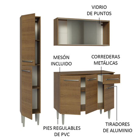 Cocina Compacta 137cm Sin Mesón De Acero Marrón Emilly Madesa 05