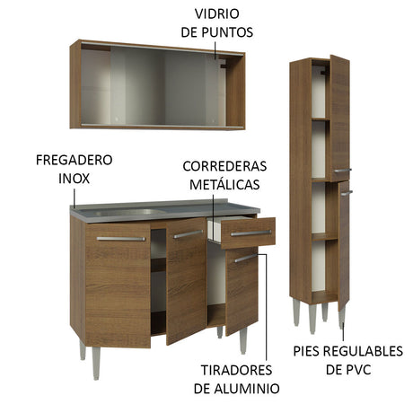 Cocina Compacta 137cm Con Mesón De Acero Marrón Emilly Madesa 07