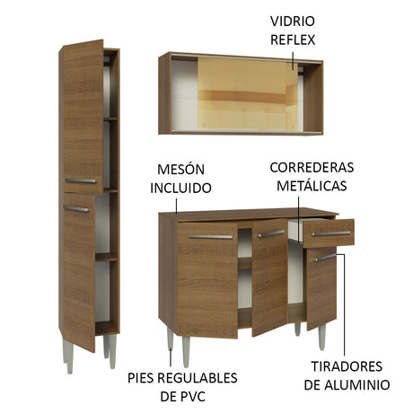 Cocina Compacta 137cm Sin Mesón De Acero Marrón Emilly Madesa 06