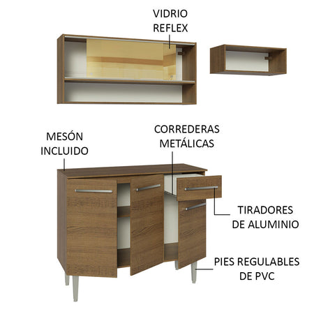 Cocina Compacta 165cm Sin Mesón De Acero Marrón Emilly Madesa 02