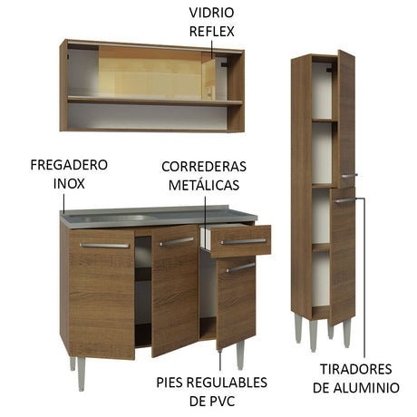 Cocina Compacta 137cm Con Mesón De Acero Marrón Emilly Madesa 10