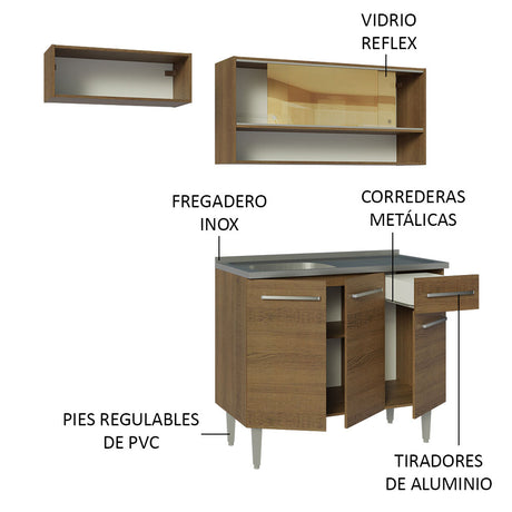 Cocina Compacta 165cm Con Mesón De Acero Marrón Emilly Madesa 01