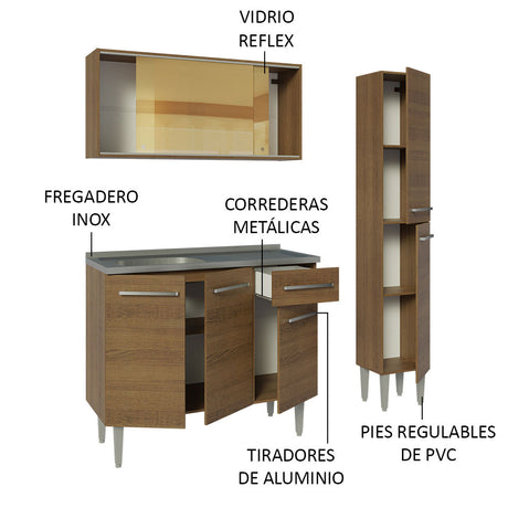 Cocina Compacta 137cm Con Mesón De Acero Marrón Emilly Madesa 08