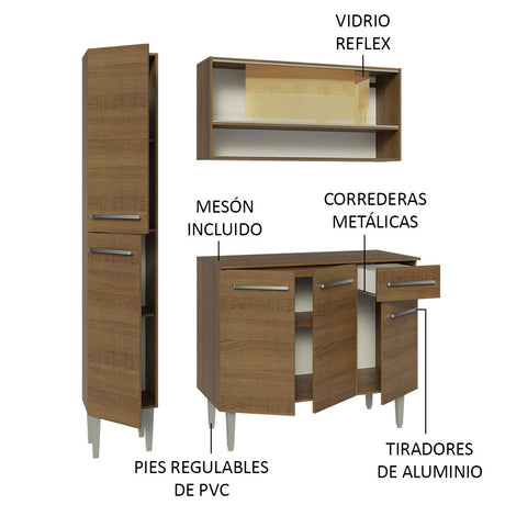 Cocina Compacta 137cm Sin Mesón De Acero Marrón Emilly Madesa 09