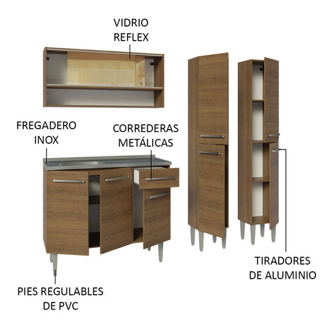 Cocina Compacta 169cm Con Mesón De Acero Marrón Emilly Madesa 14