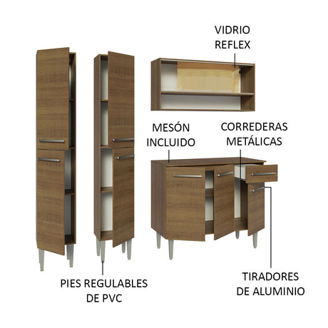 Cocina Compacta 169cm Sin Mesón De Acero Marrón Emilly Madesa 13