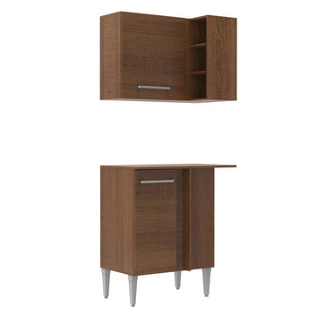 Kit Gabinete Superior y Gabinete Bajo Esquinero 124 cm 2 Puertas con Botellero Marrón Emilly Madesa