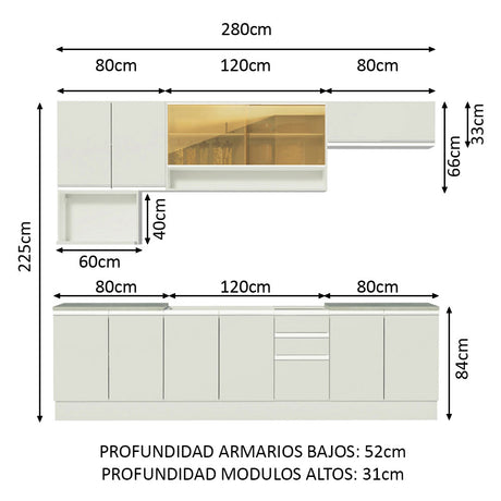 Cocina Integral 280cm Blanco Glamy Madesa 04