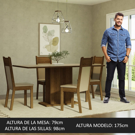 Juego de Comedor Mesa con Tablero de Madera 4 Sillas Crema/Marrón/Beige Elisa Madesa