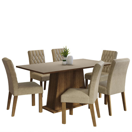 Juego de Comedor Mesa Tapa Madera 6 Sillas Britney Madesa - Marrón/Crema/Imperial