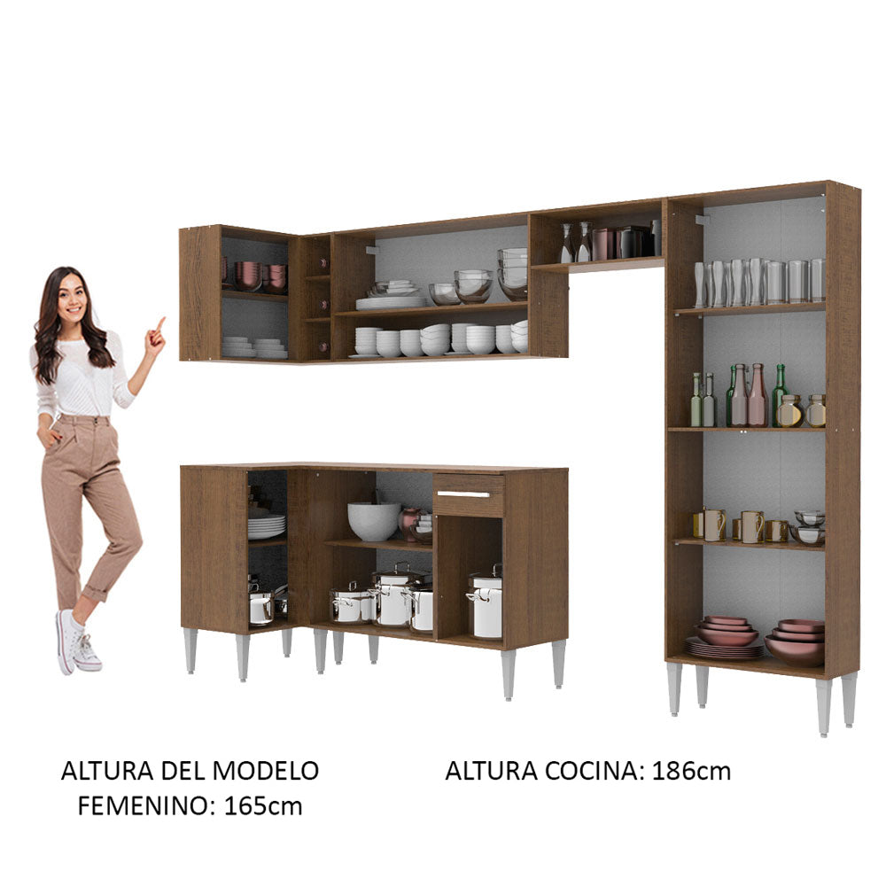 Cocina Integral Esquinera 353cm Marrón Emilly Sun 01 – Madesa Muebles