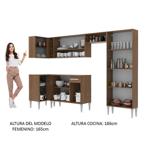 Cocina Integral Esquinera 353cm Marrón Emilly Sun Madesa 01