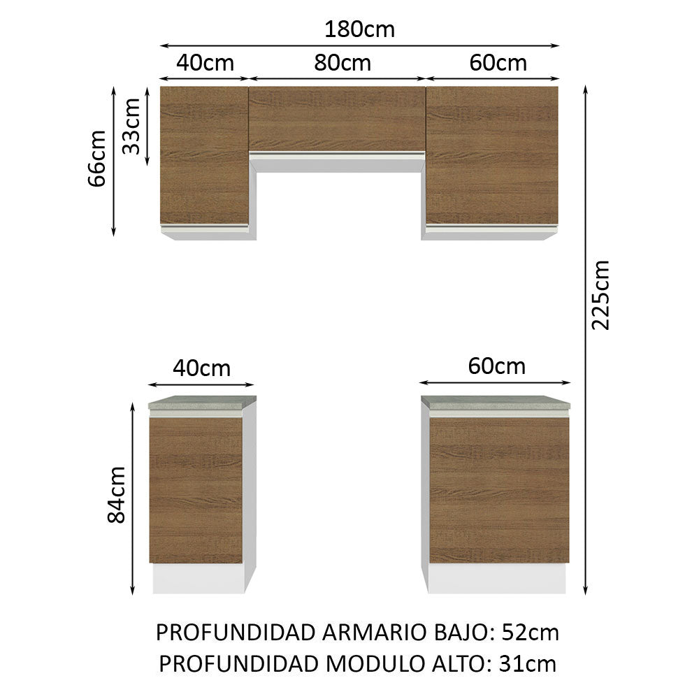 Cocina Compacta 180cm Blanco/Marrón Glamy Madesa 12