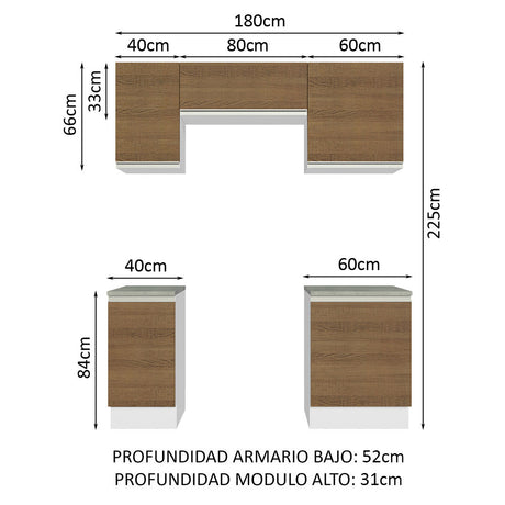 Cocina Compacta 180cm Blanco/Marrón Glamy Madesa 12