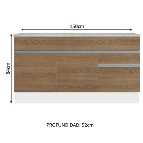 Mueble Madesa Glamy 150cm 2 cajones 2 puertas (con encimera)