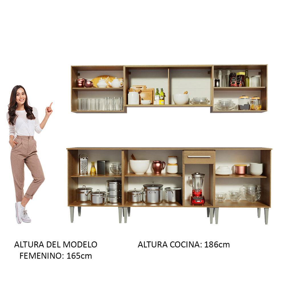 Cocina Integral 233cm Marrón Emilly Fire Madesa 03