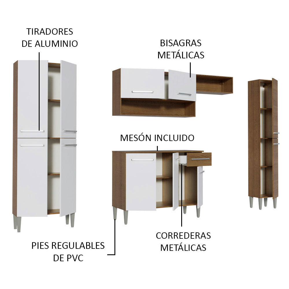 Mueble de Cocina Integral Emilly Hit 261cm Marrón/Blanco