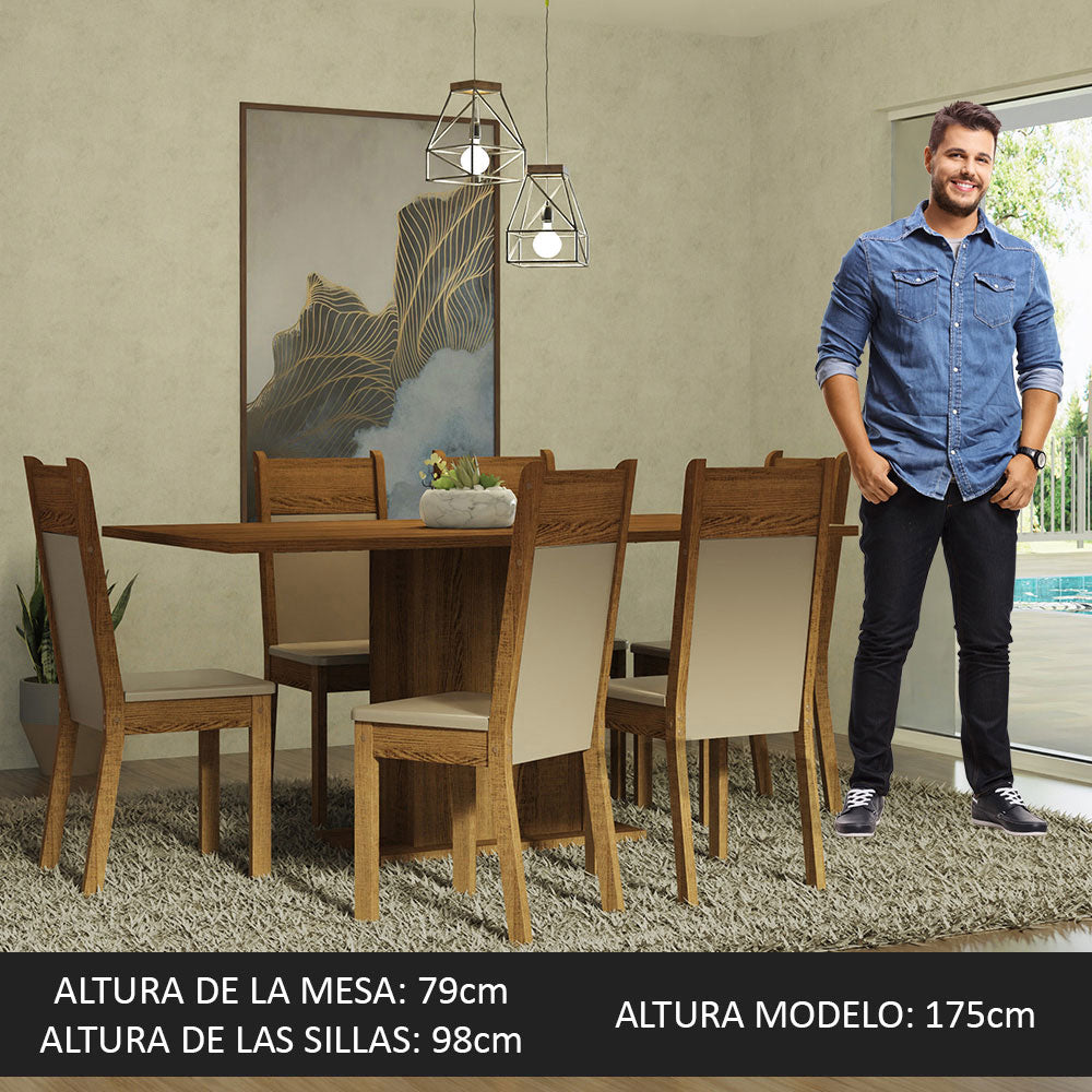 Juego de Comedor Mesa Tablero de Madera 6 Sillas Marrón/Crema/Beige Augusta Madesa