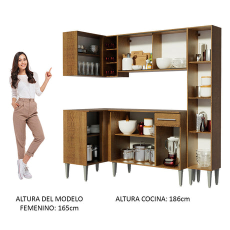 Cocina Integral Esquinera 261cm Marrón Emilly River Madesa 03