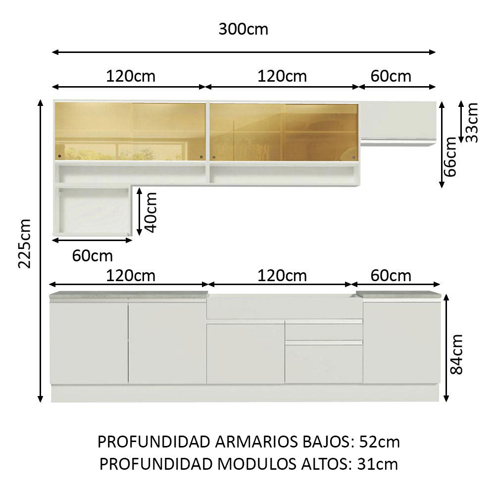 Cocina Integral 300cm Blanco Glamy Madesa 01